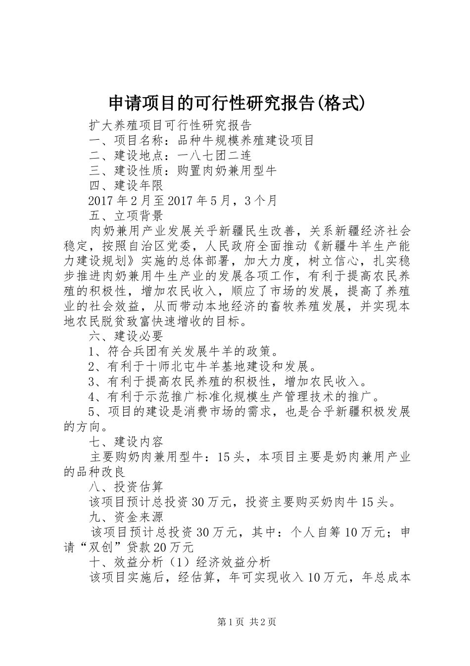 申请项目的可行性研究报告(格式)_第1页