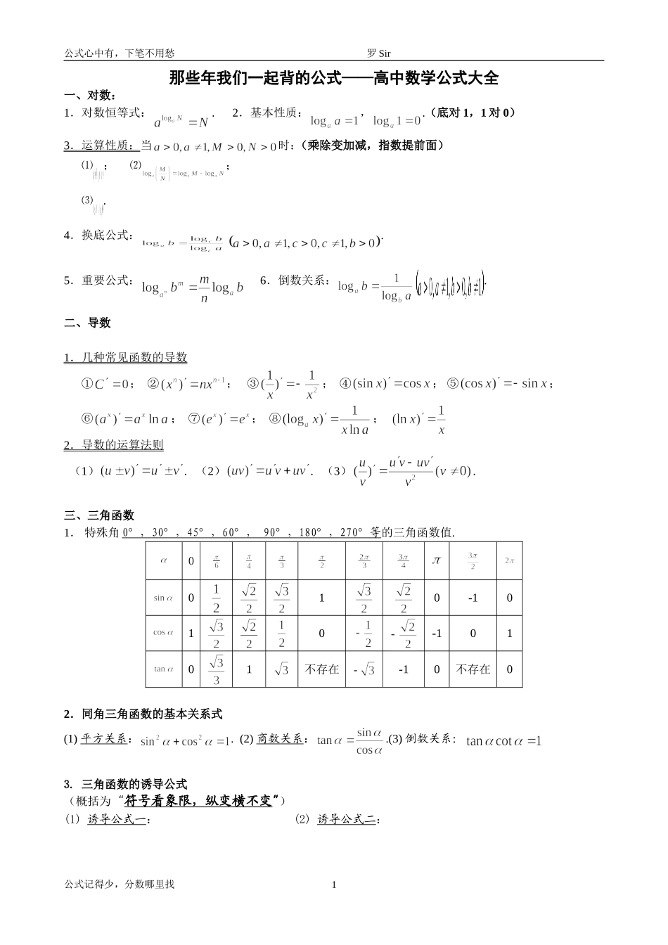 那些年我们一起背的公式——高中数学公式大全_第1页