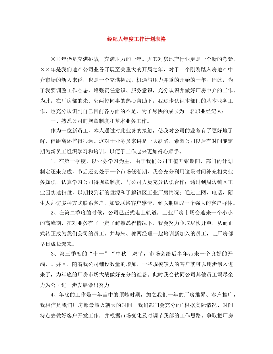 经纪人年度工作计划表格 _第1页
