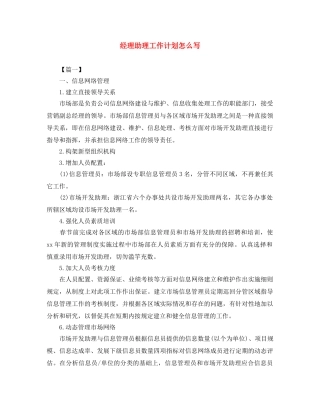 经理助理工作计划怎么写 