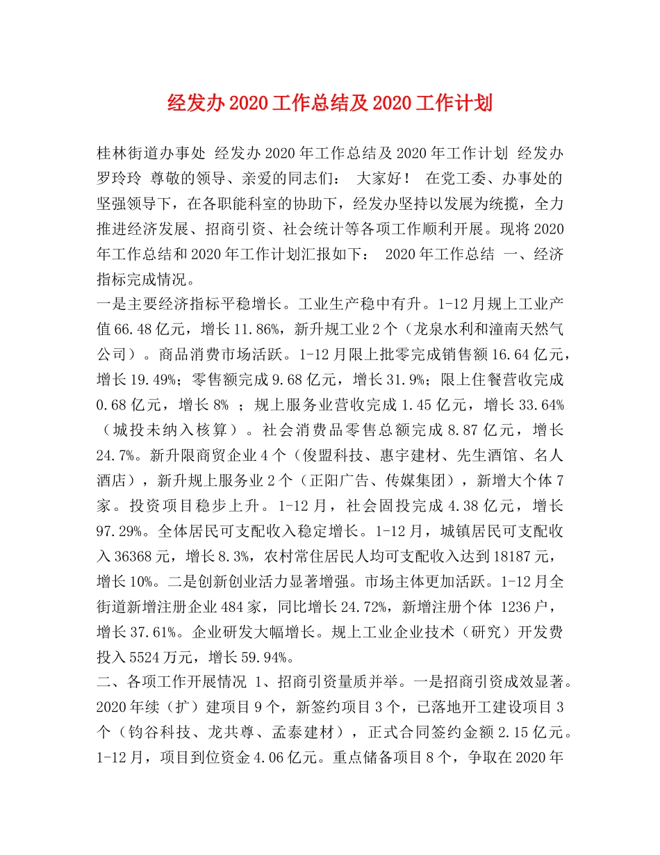 经发办2020工作总结及2020工作计划 _第1页