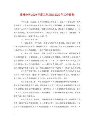 经典范文-城投公司2020年度工作总结2020年工作计划 