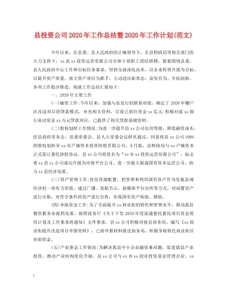 经典范文-县投资公司2020年工作总结暨2020年工作计划(范文) 