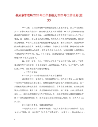 经典范文-县应急管理局2020年工作总结及2020年工作计划(范文) 