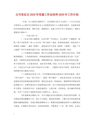 经典范文-公司党总支2020年党建工作总结和2020年工作计划 