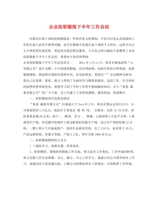 企业挂职锻炼下半年工作总结 
