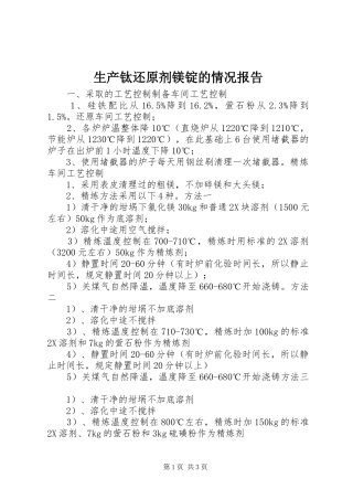 生产钛还原剂镁锭的情况报告