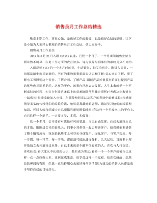 销售员月工作总结精选 