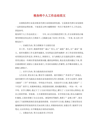 税务师个人工作总结范文 