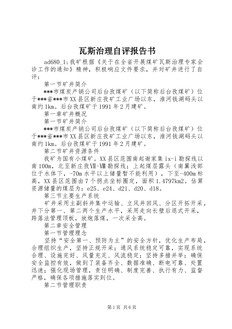 瓦斯治理自评报告书_第1页