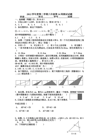 2012学年度第二学期八年级第14周测试试题