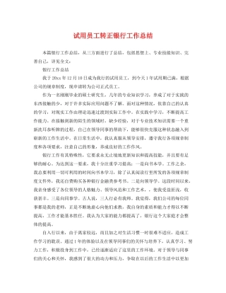 试用员工转正银行工作总结 