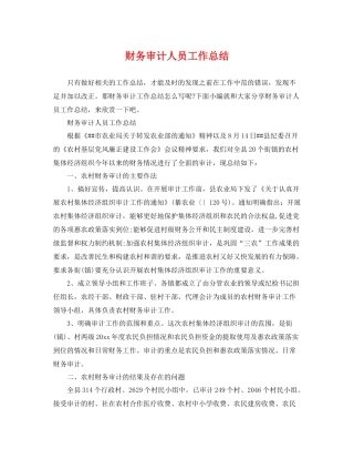 财务审计人员工作总结 