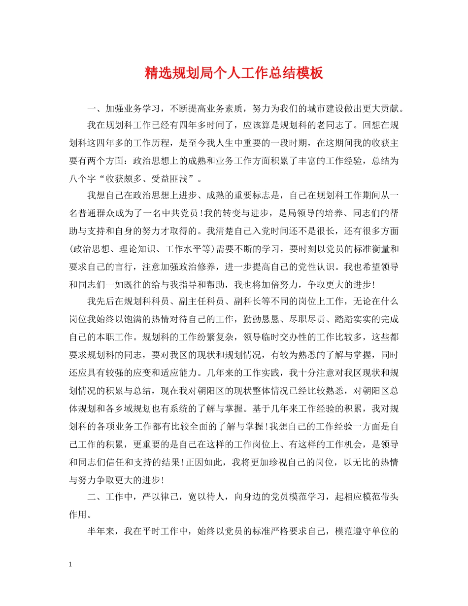 精选规划局个人工作总结模板 _第1页