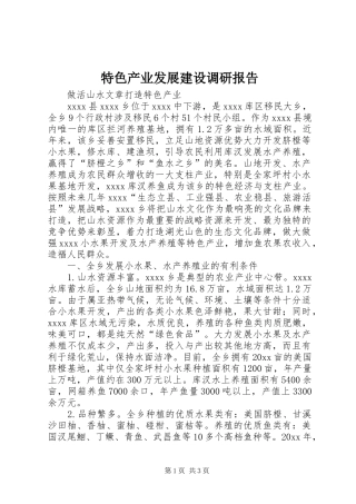 特色产业发展建设调研报告