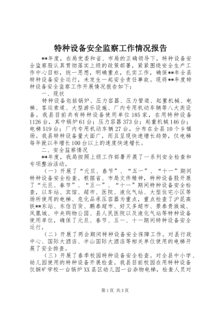 特种设备安全监察工作情况报告