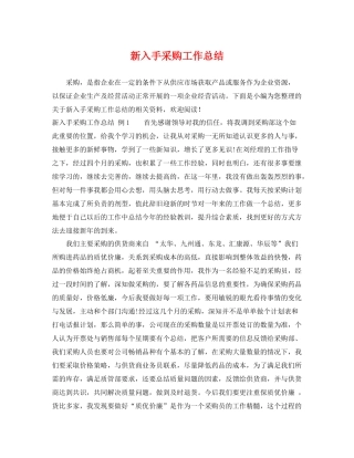 新入手采购工作总结 