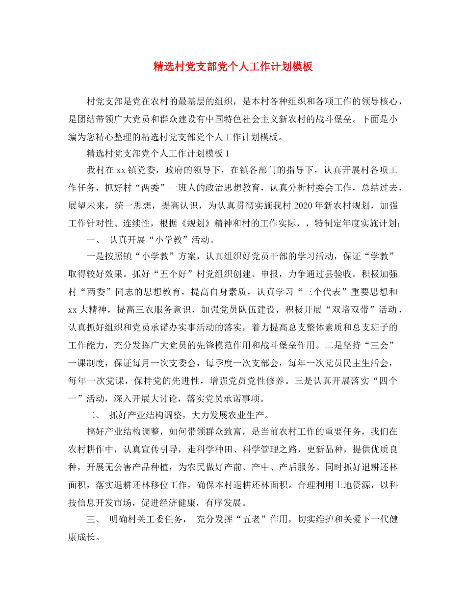 精选村党支部党个人工作计划模板 _第1页