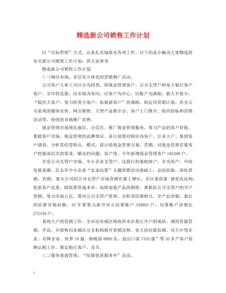精选新公司销售工作计划 