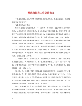 精选收银员工作总结范文 