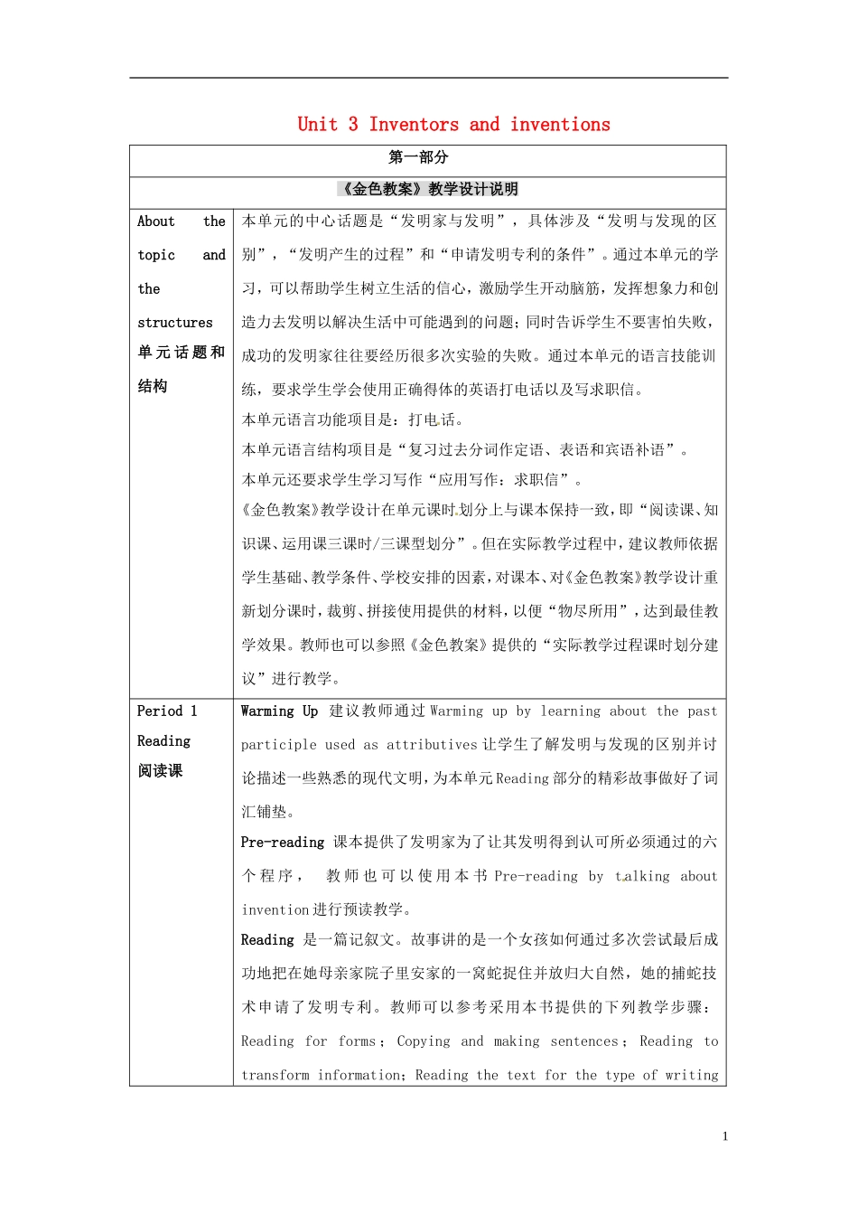 2014-2015学年高中英语Unit3Inventorsandinventions教学设计2新人教版选修8_第1页