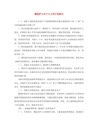 精选护士长个人工作计划例文 