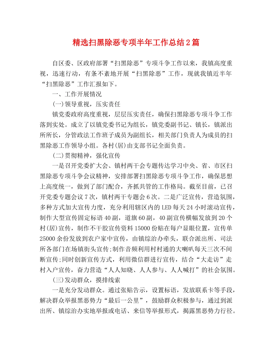 精选扫黑除恶专项半年工作总结2篇 _第1页
