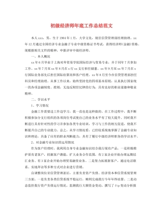 初级经济师年底工作总结范文 