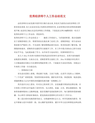 优秀经济师个人工作总结范文 