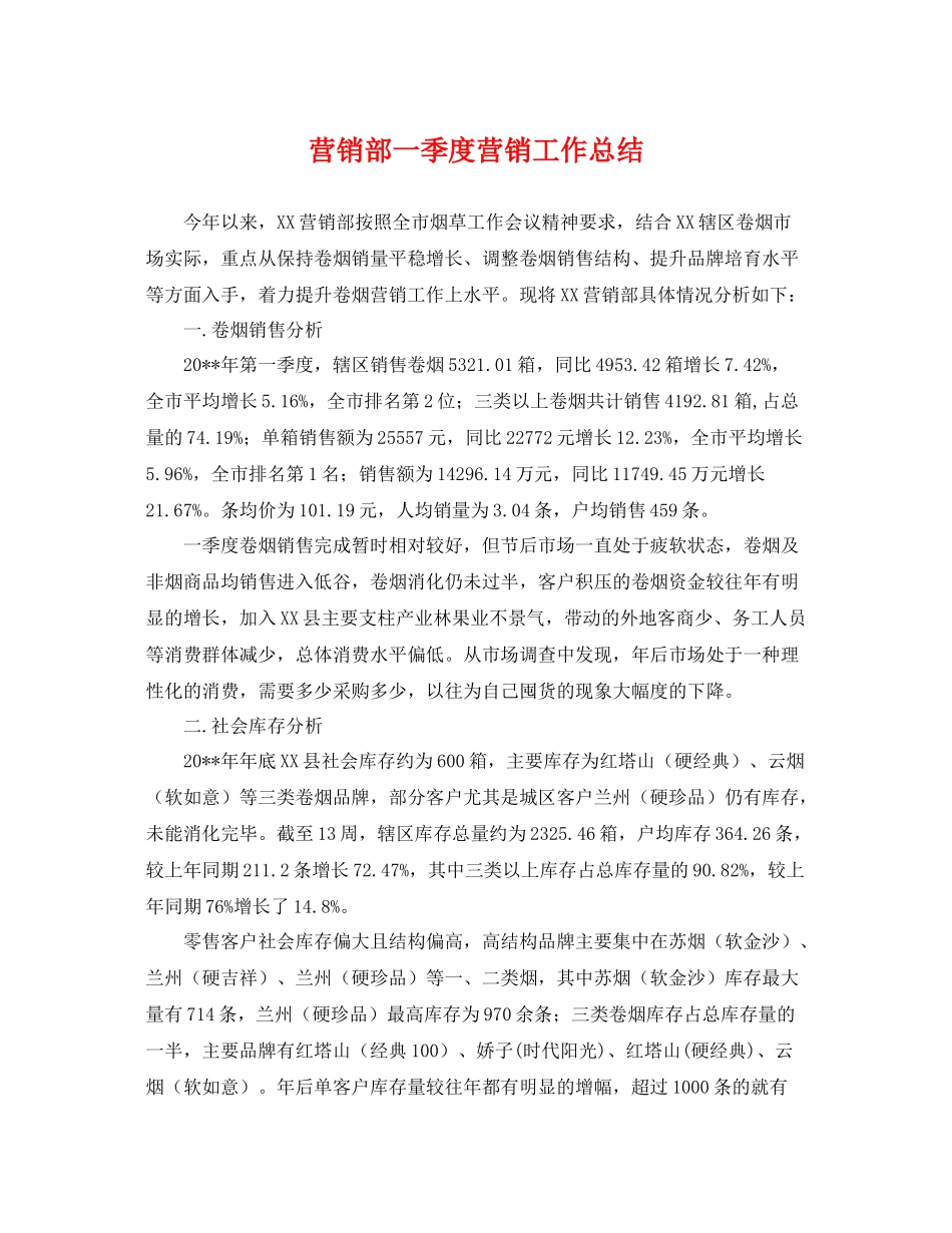 营销部一季度营销工作总结 _第1页