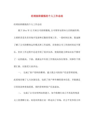 经理挂职煅炼的个人工作总结 