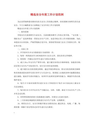 精选安全年度工作计划范例 