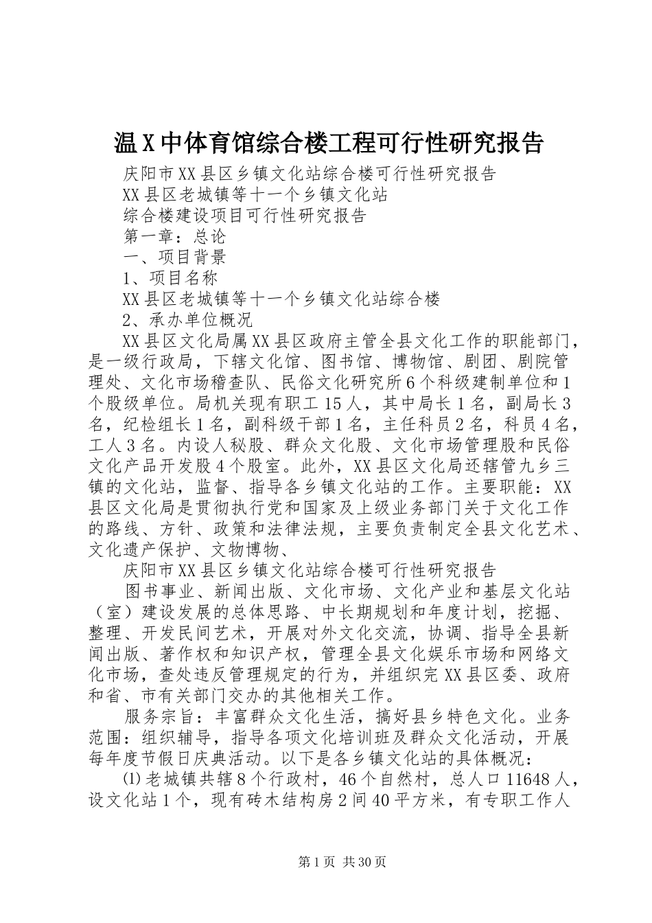 温X中体育馆综合楼工程可行性研究报告_第1页