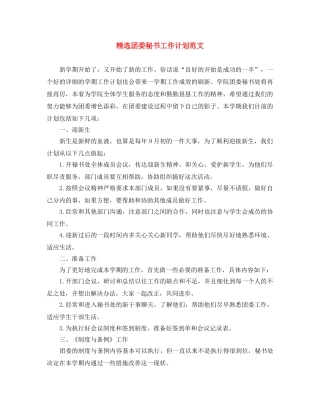精选团委秘书工作计划范文 