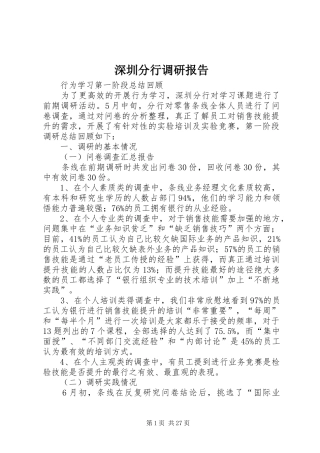 深圳分行调研报告