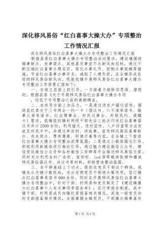 深化移风易俗“红白喜事大操大办”专项整治工作情况汇报