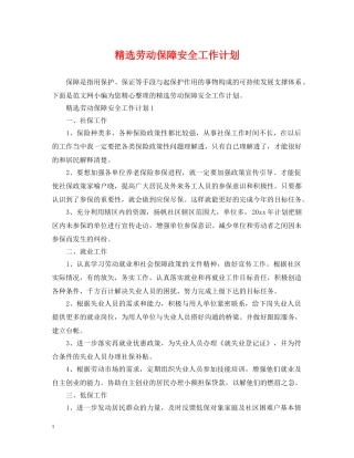 精选劳动保障安全工作计划 
