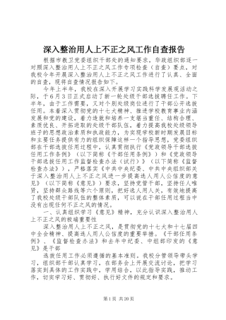 深入整治用人上不正之风工作自查报告