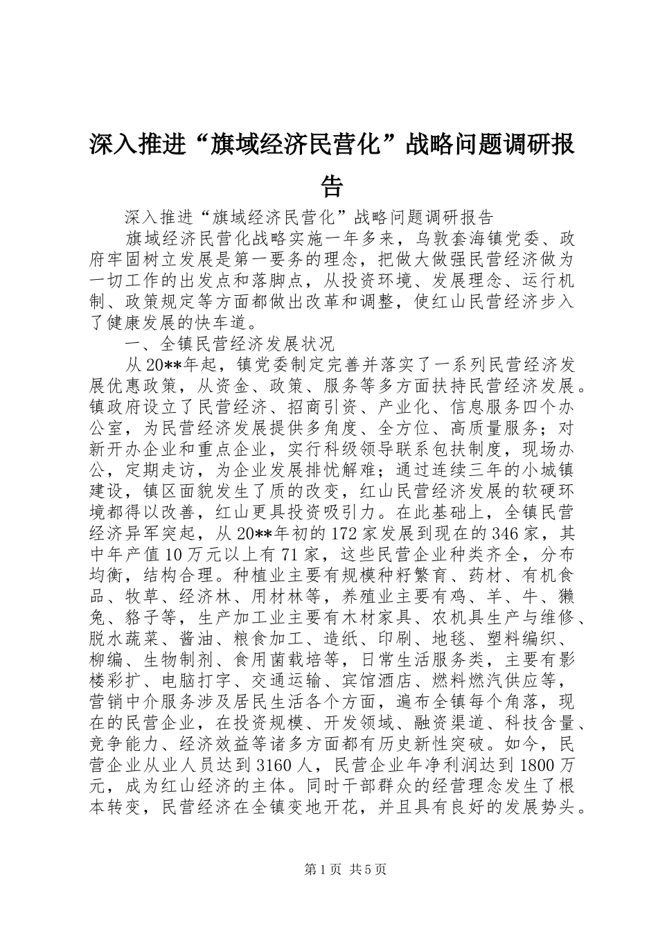 深入推进“旗域经济民营化”战略问题调研报告_第1页