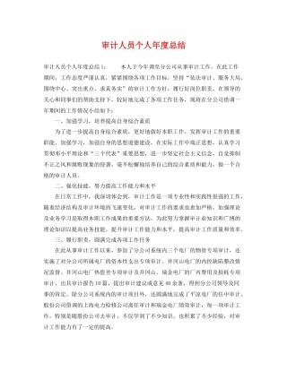 审计人员个人年度总结 