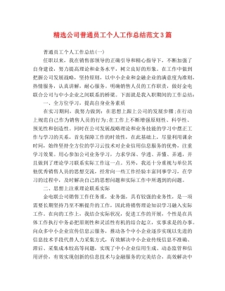 精选公司普通员工个人工作总结范文3篇 