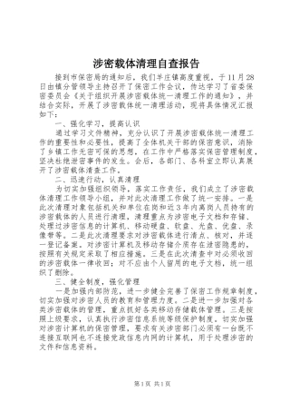 涉密载体清理自查报告