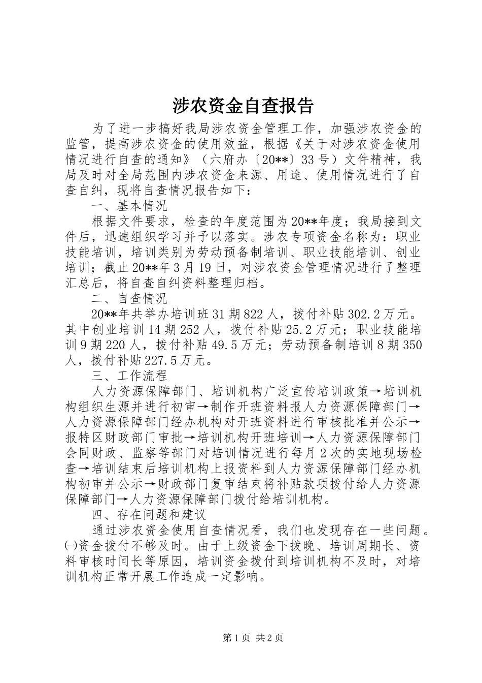 涉农资金自查报告_第1页