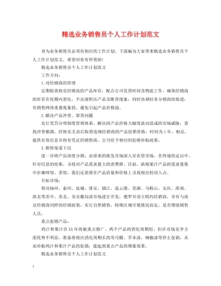 精选业务销售员个人工作计划范文 
