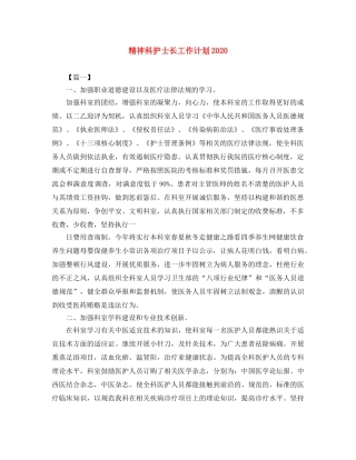 精神科护士长工作计划2020 