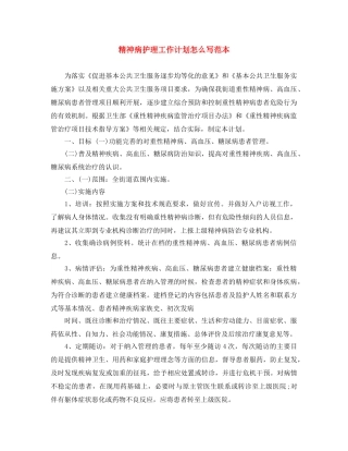 精神病护理工作计划怎么写范本 