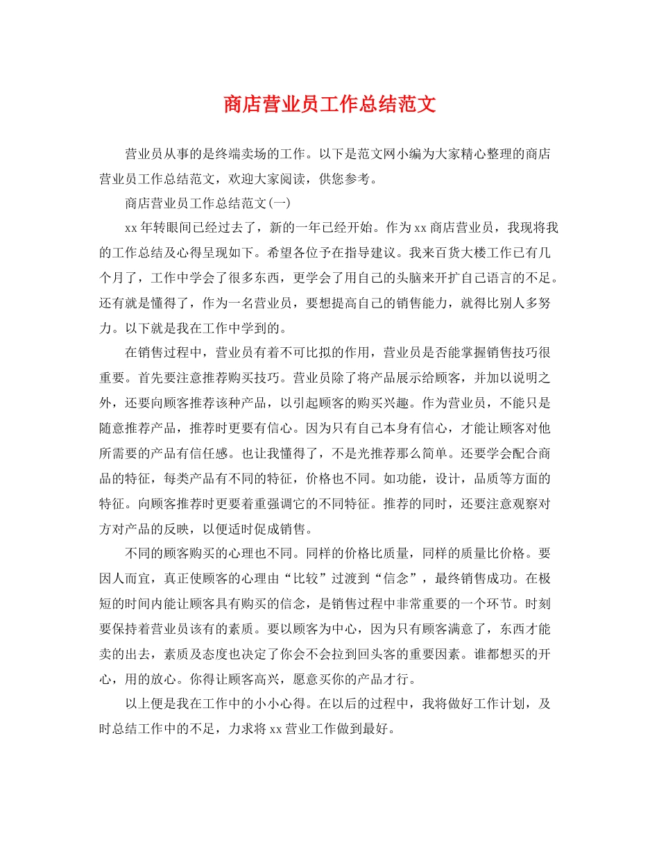 商店营业员工作总结范文 _第1页