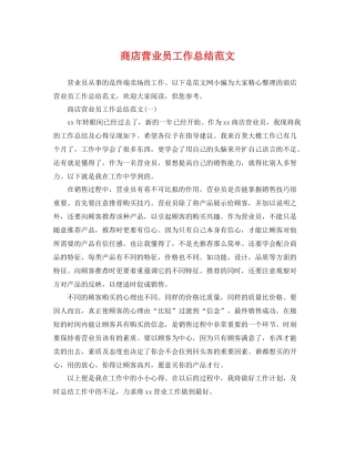 商店营业员工作总结范文 