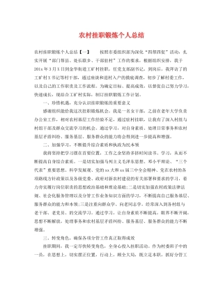 农村挂职锻炼个人总结 