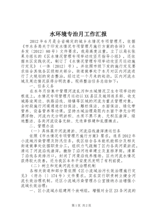 水环境专治月工作汇报